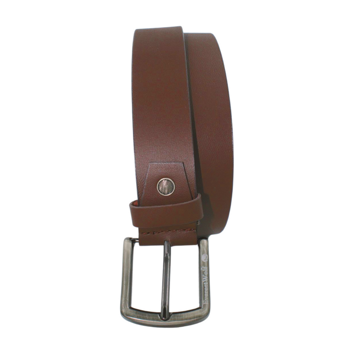 EverestWolf Premium Brown Smooth Finish Leather Belt with Dark Silver Buckle