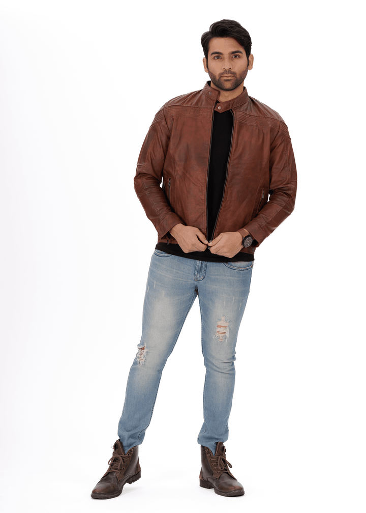 ShadowStreak Mud Brown Genuine Leather Jacket