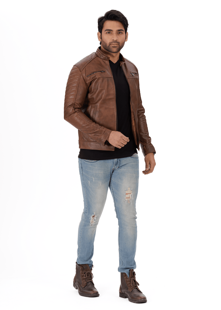 EverestWolf Armour Knight Brown Genuine Leather Jacket