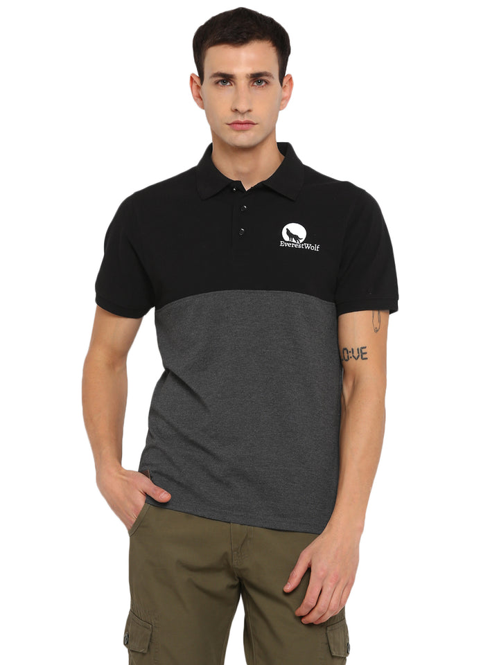 EverestWolf Black & Charcoal Melange Regular fit Soft touch cotton Polo T-Shirt