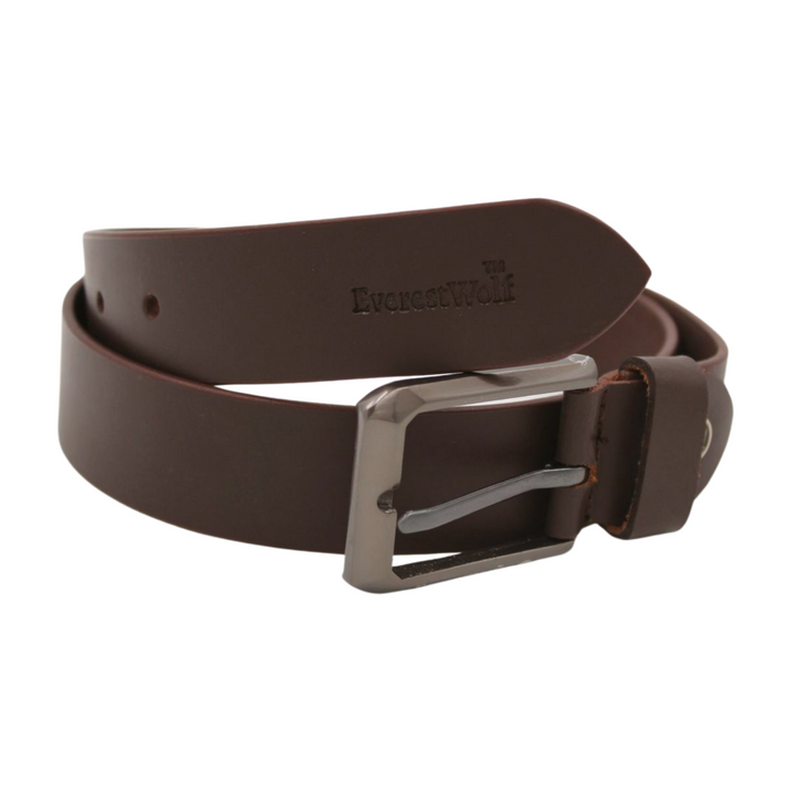 EverestWolf Luminary Brown Leather Belt with Grey Buckle