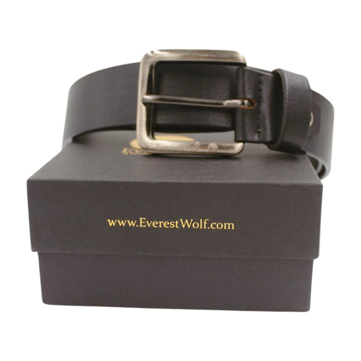 EverestWolf Opulent Textured Black Leather Belt with Grey Buckle