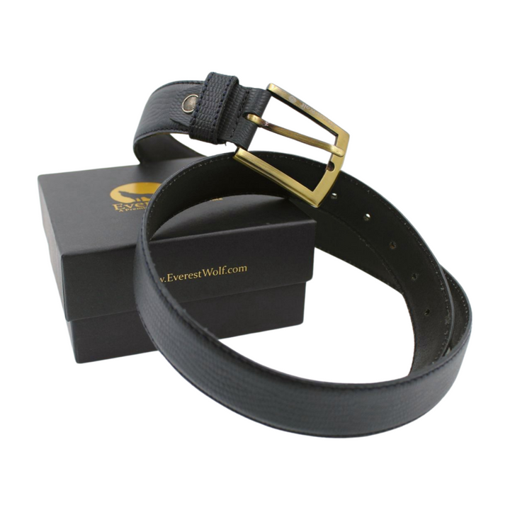 EverestWolf VenomVibe Black Premium Leather Belt with Golden Buckle