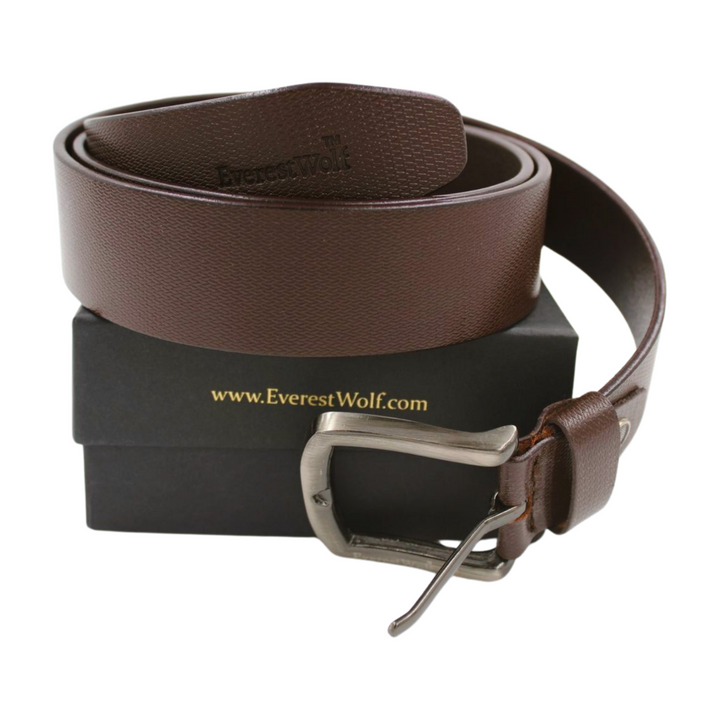 EverestWolf BrownViper Premium Tan Textured Leather Belt with Dark Silver Buckle
