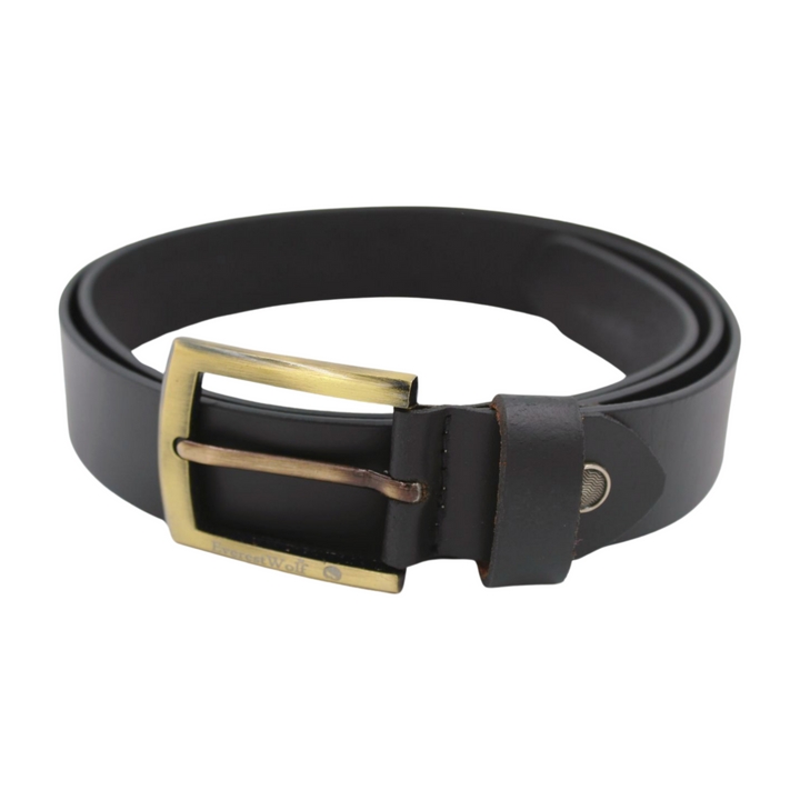 EverestWolf Luxura Black Leather Belt with Golden Buckle