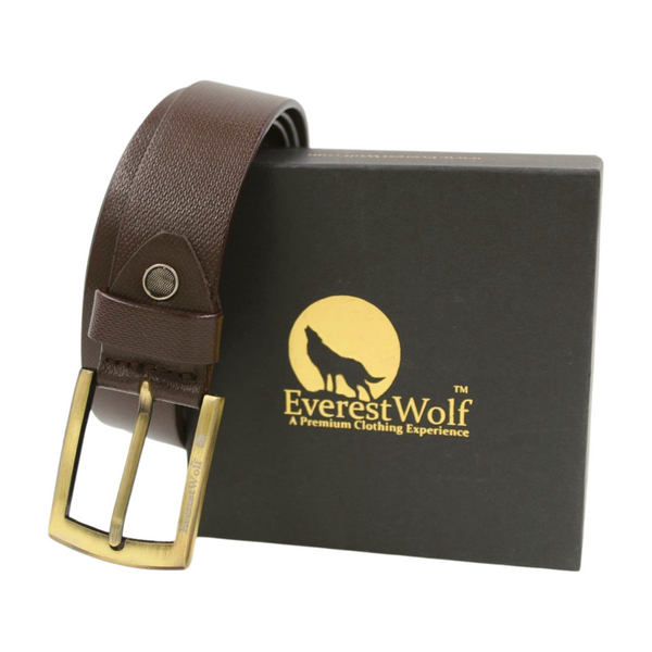 EverestWolf Lazerr Brown Leather Belt with Premium Golden Buckle