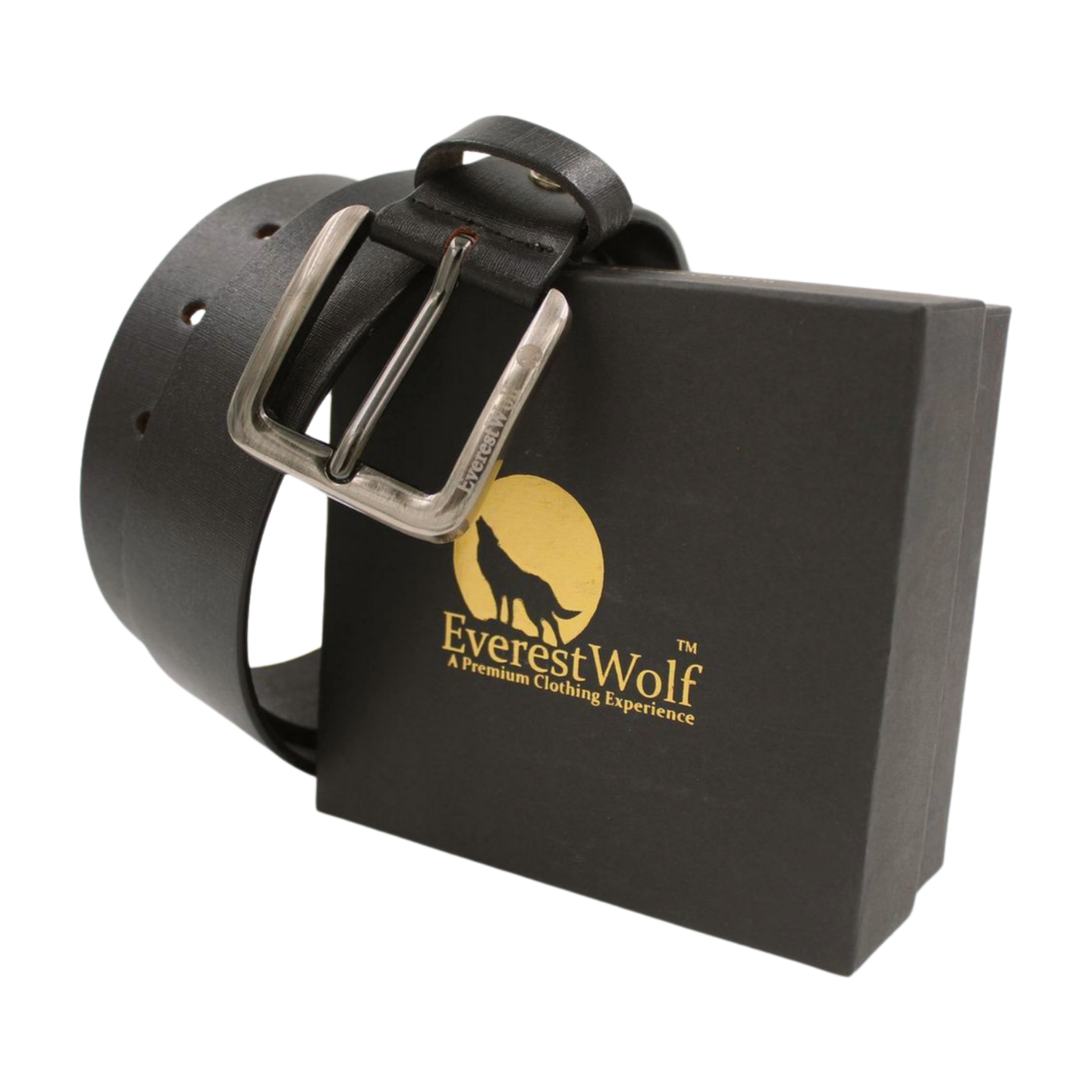 EverestWolf Opulent Textured Black Leather Belt with Grey Buckle