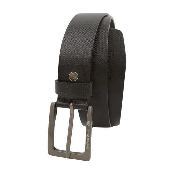 EverestWolf Navigator Black Leather Belt with Silver Buckle