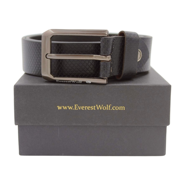 EverestWolf EleganTie Black Leather Belt with Silver Buckle