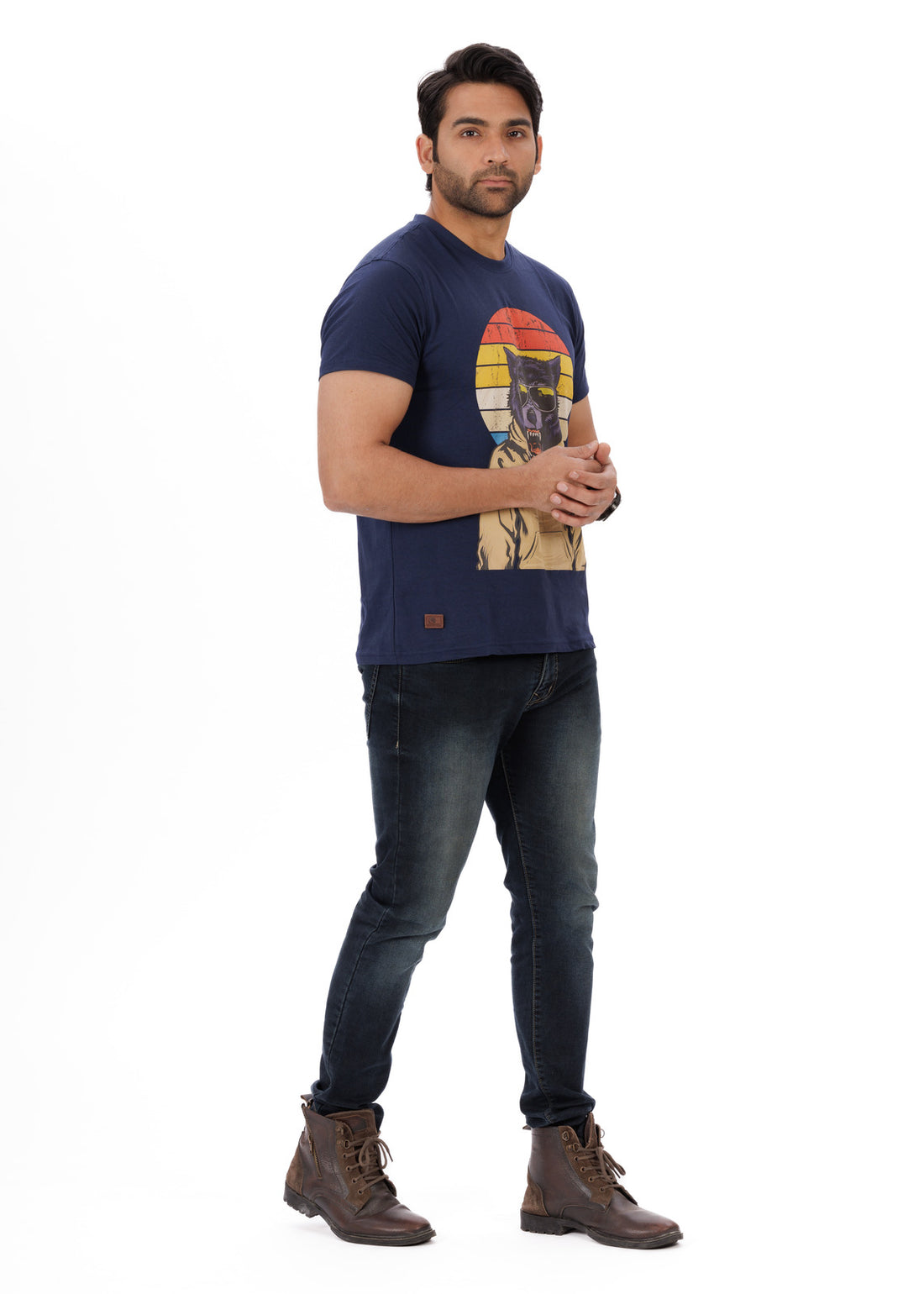 Sunset Wolf Blue Round Neck T-Shirt