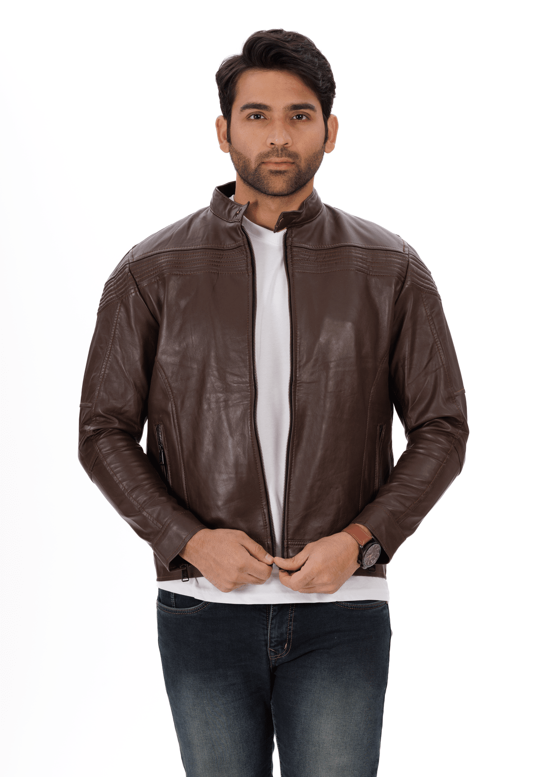 ShadowStreak Tan Genuine Leather Jacket – EverestWolf