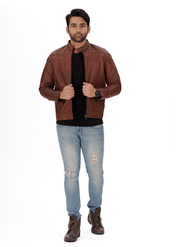 ShadowStreak Mud Brown Genuine Leather Jacket