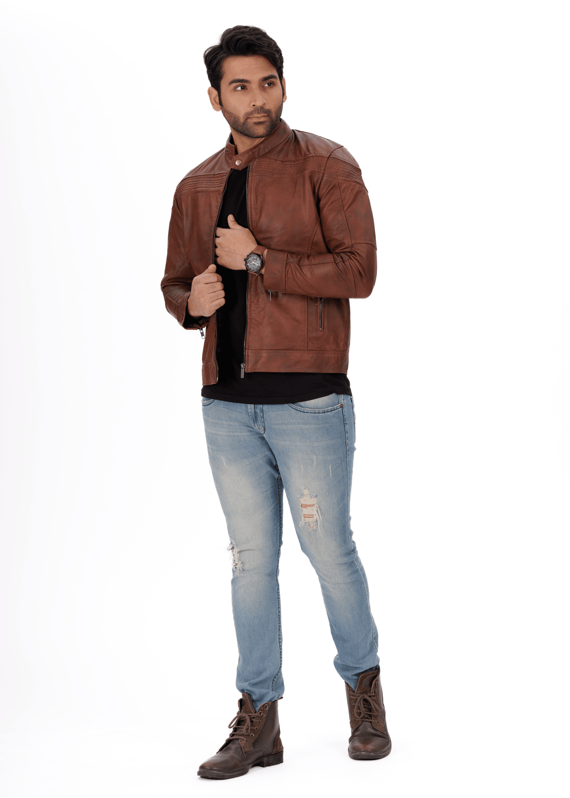 ShadowStreak Mud Brown Genuine Leather Jacket