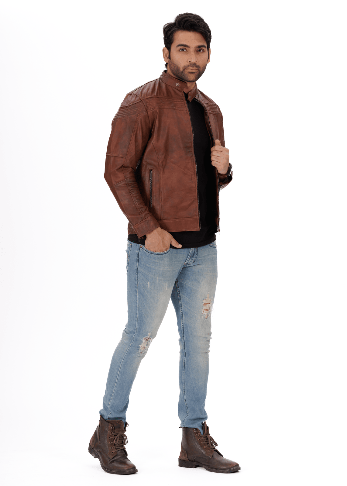 ShadowStreak Mud Brown Genuine Leather Jacket