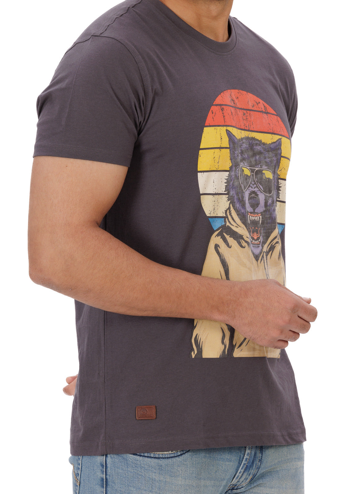 Sunset Wolf Grey Round Neck T-Shirt