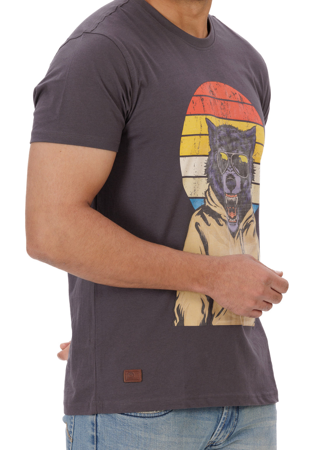 Sunset Wolf Grey Round Neck T-Shirt