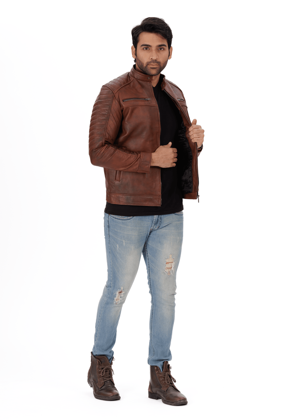 EverestWolf Armour Knight Mud Brown Genuine Leather Jacket