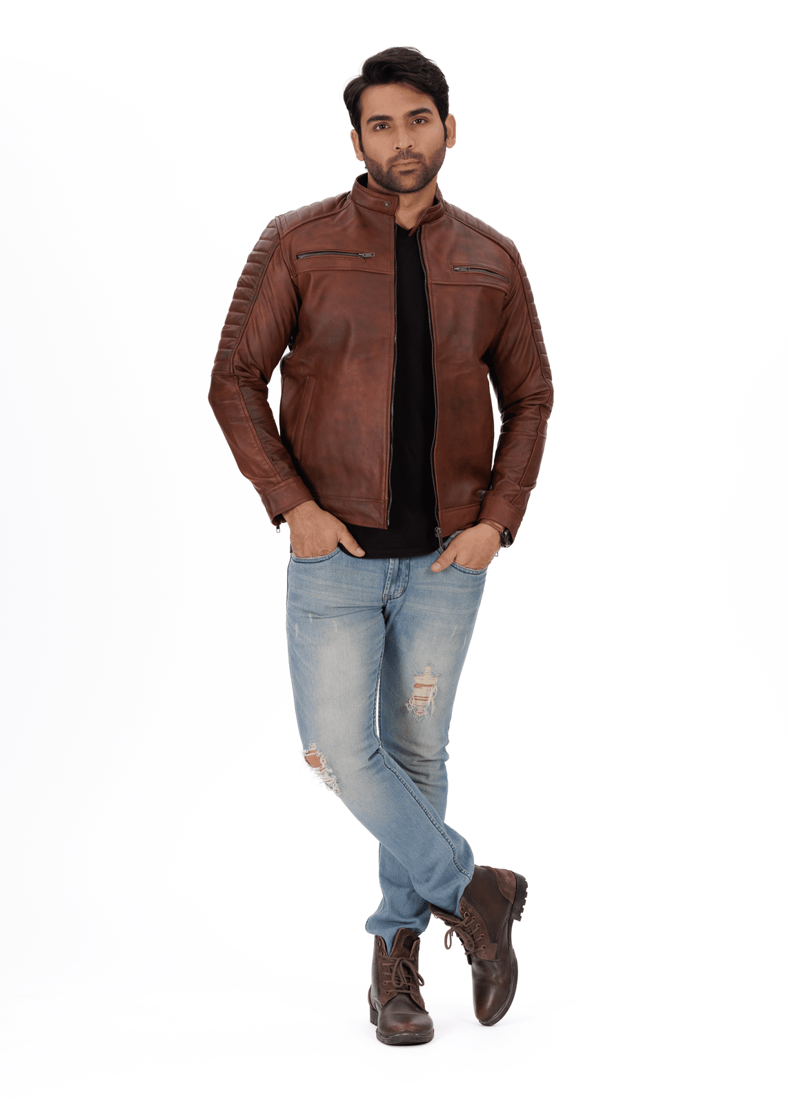 EverestWolf Armour Knight Mud Brown Genuine Leather Jacket