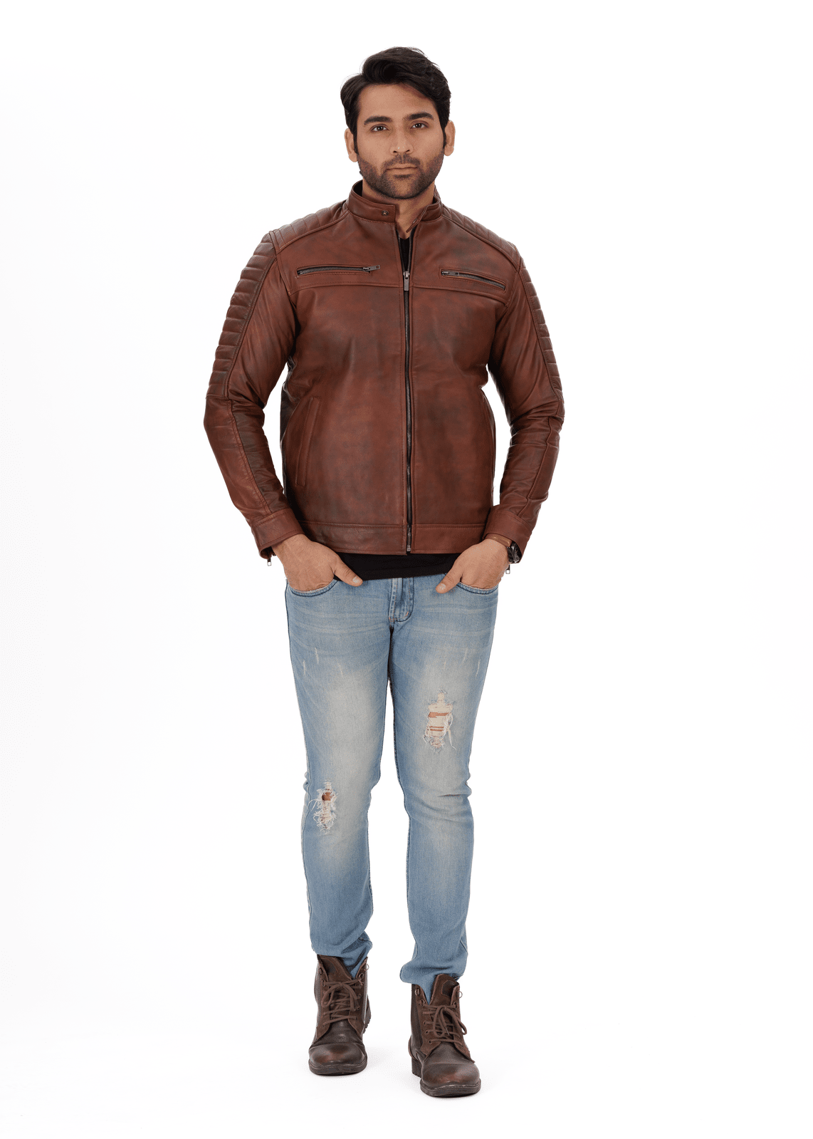 EverestWolf Armour Knight Mud Brown Genuine Leather Jacket