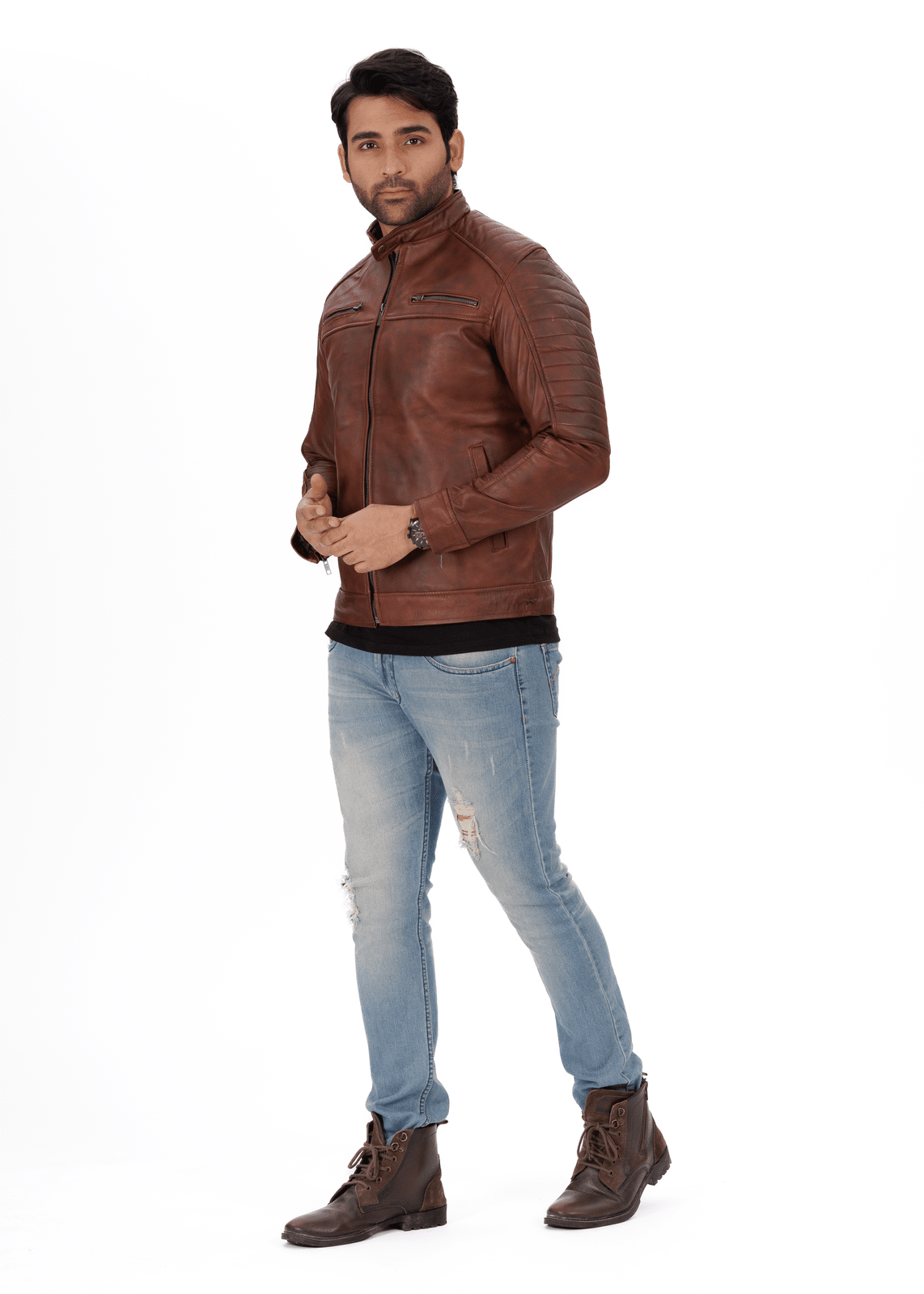 EverestWolf Armour Knight Mud Brown Genuine Leather Jacket