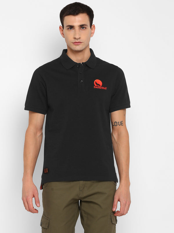 EverestWolf Premium Black Regular Fit soft-touch Polo T-Shirt