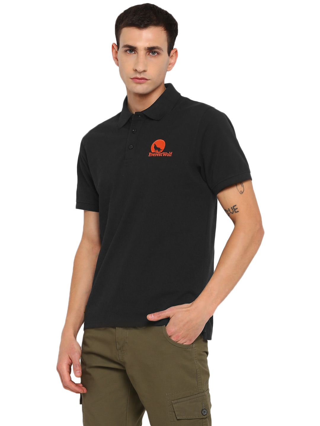 EverestWolf Premium Black Regular Fit soft-touch Polo T-Shirt