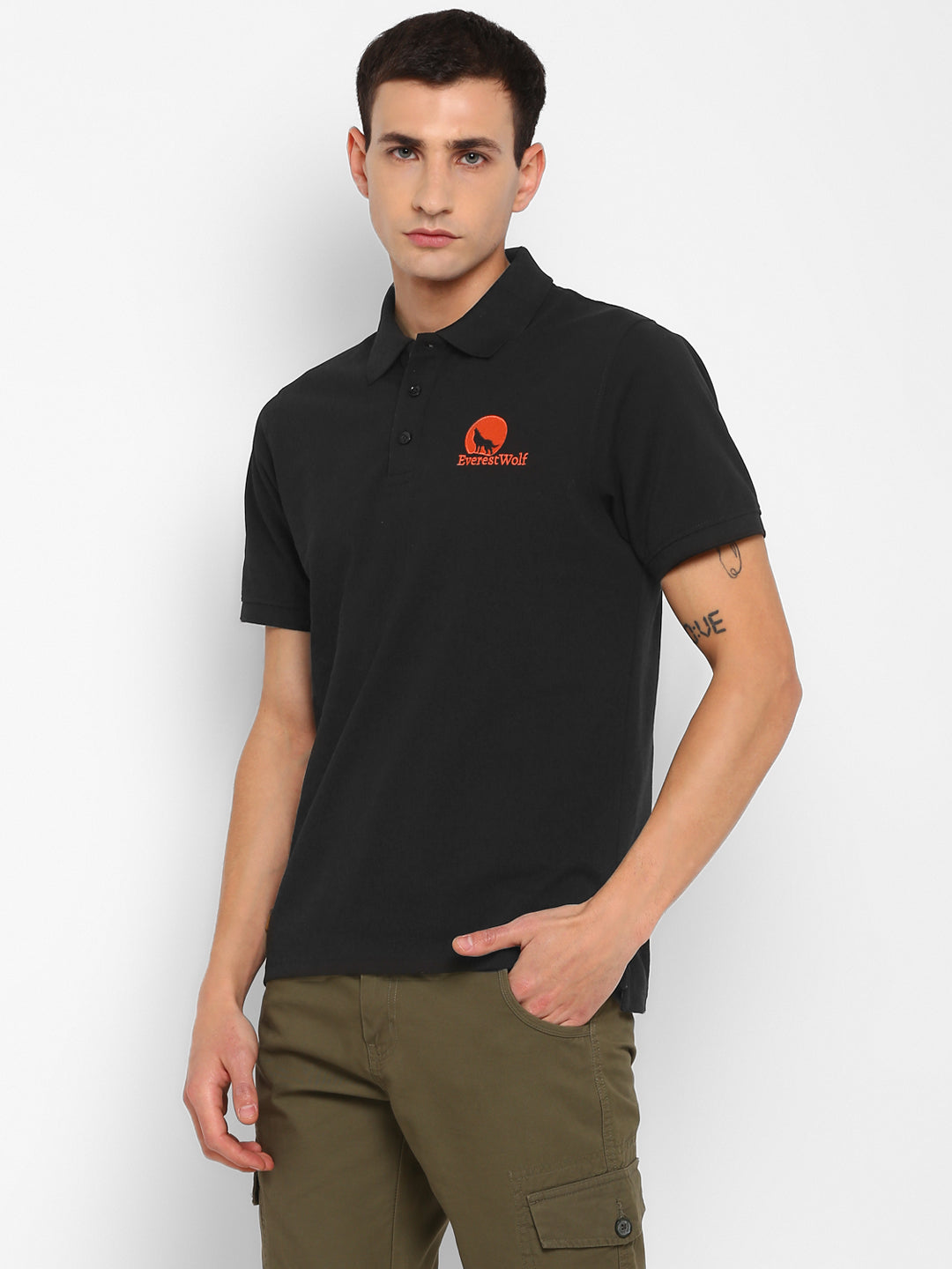 EverestWolf Premium Black Regular Fit soft-touch Polo T-Shirt