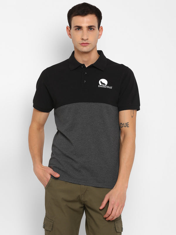 EverestWolf Black & Charcoal Melange Regular fit Soft touch cotton Polo T-Shirt