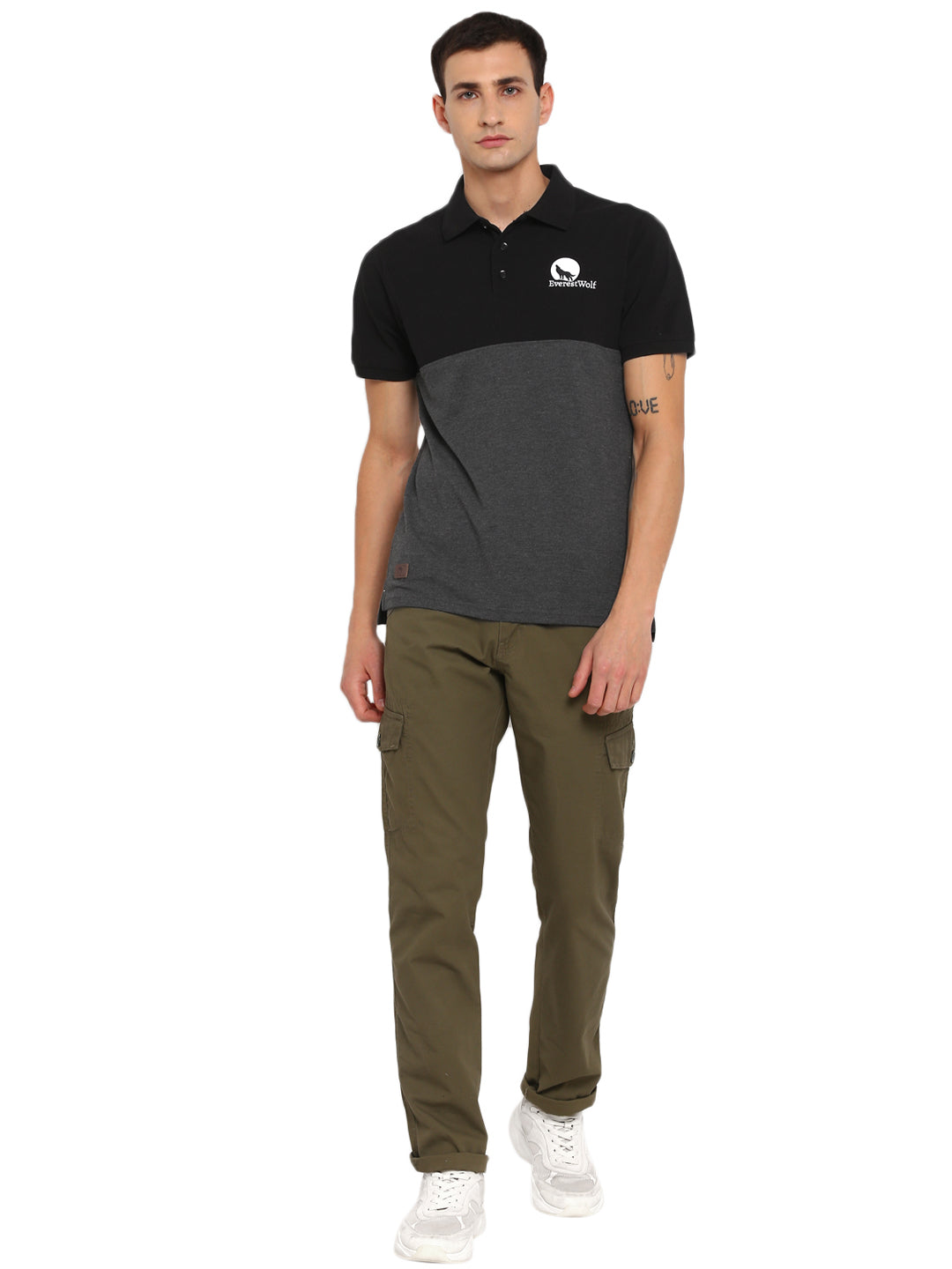 EverestWolf Black & Charcoal Melange Regular fit Soft touch cotton Polo T-Shirt