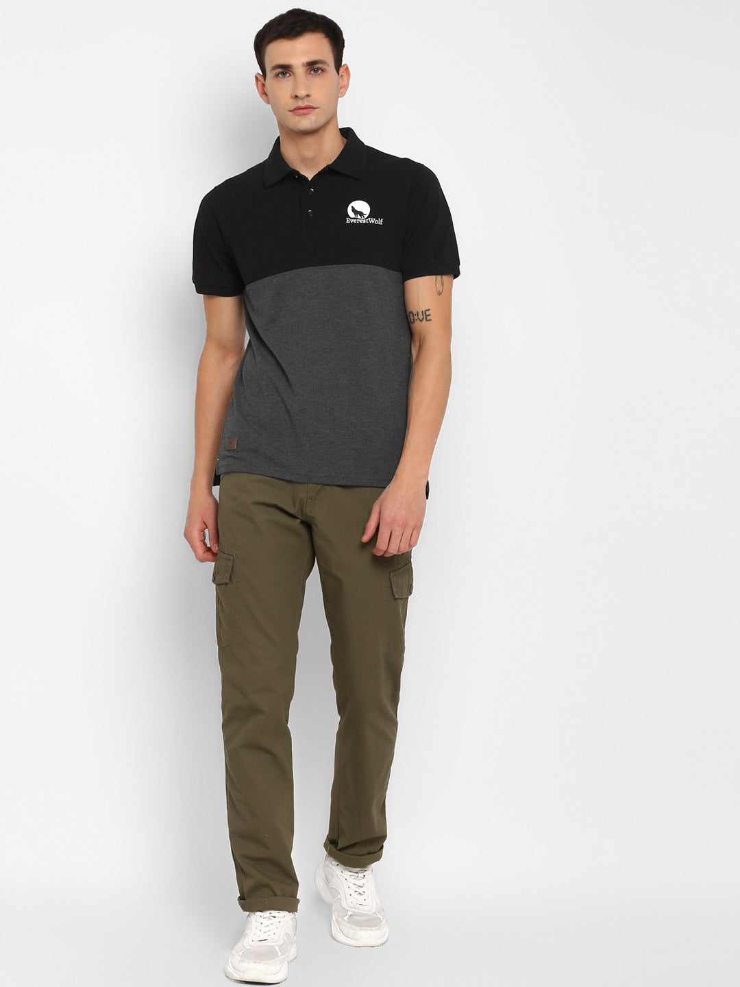 EverestWolf Black & Charcoal Melange Regular fit Soft touch cotton Polo T-Shirt