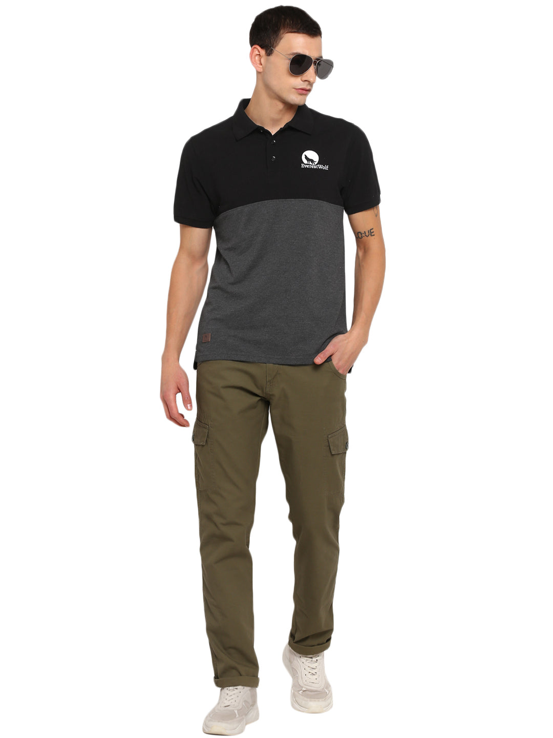 EverestWolf Black & Charcoal Melange Regular fit Soft touch cotton Polo T-Shirt