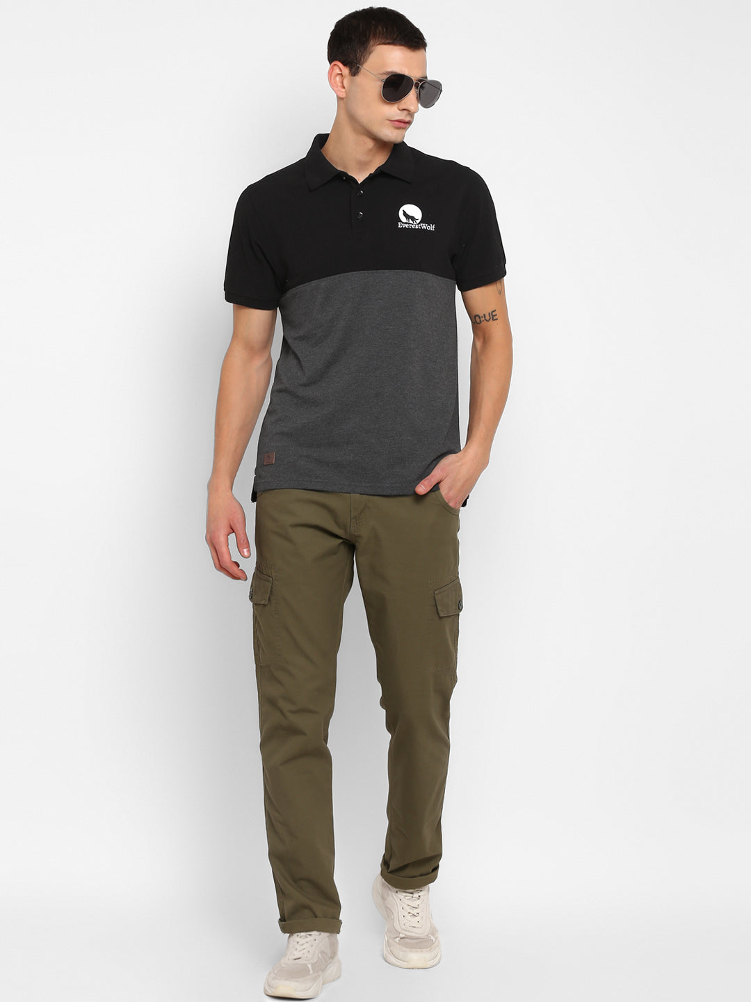 EverestWolf Black & Charcoal Melange Regular fit Soft touch cotton Polo T-Shirt