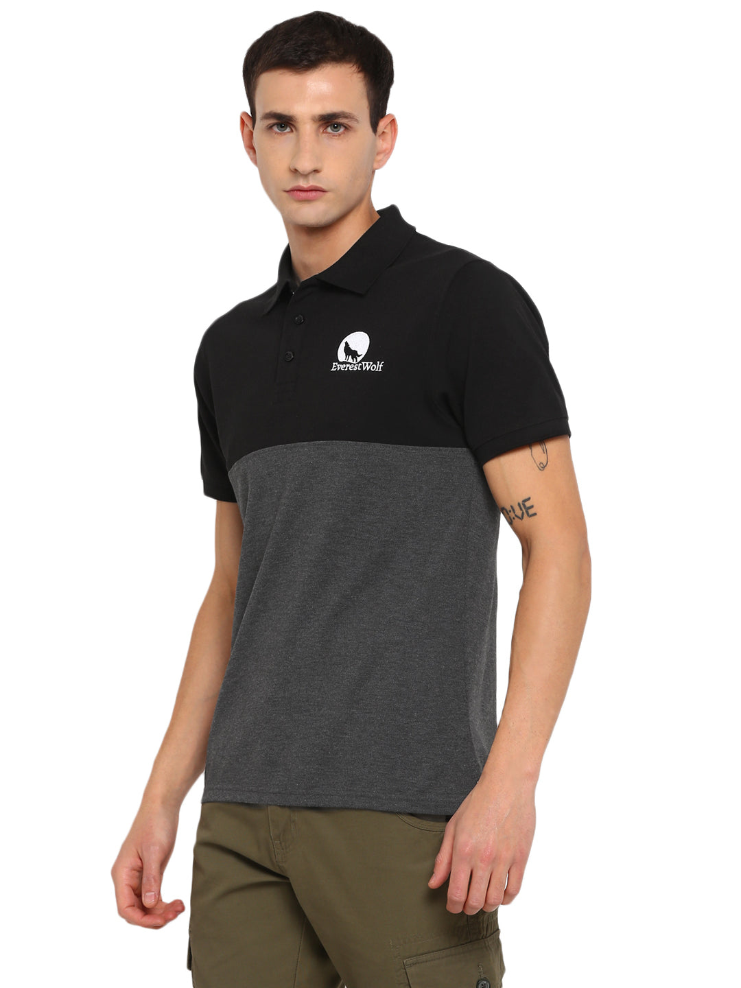 EverestWolf Black & Charcoal Melange Regular fit Soft touch cotton Polo T-Shirt