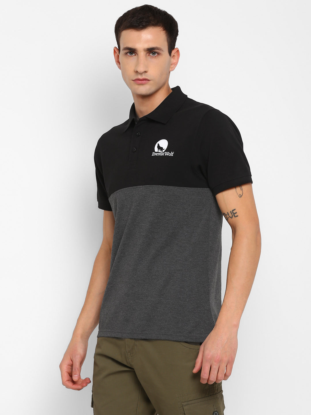EverestWolf Black & Charcoal Melange Regular fit Soft touch cotton Polo T-Shirt