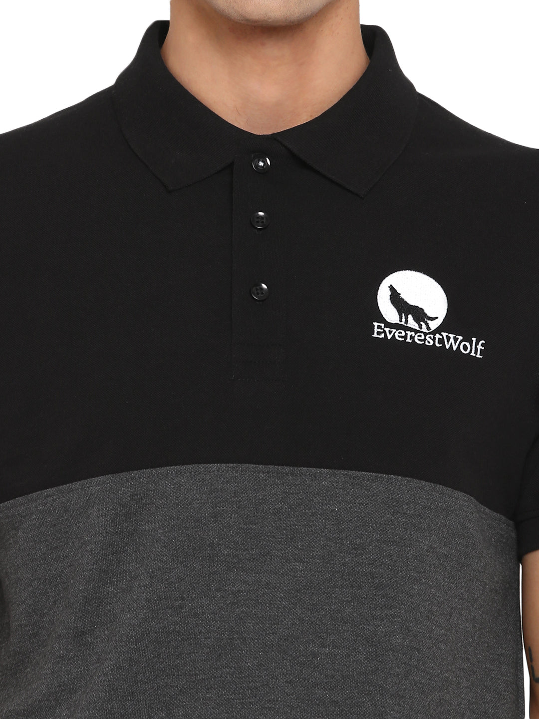 EverestWolf Black & Charcoal Melange Regular fit Soft touch cotton Polo T-Shirt