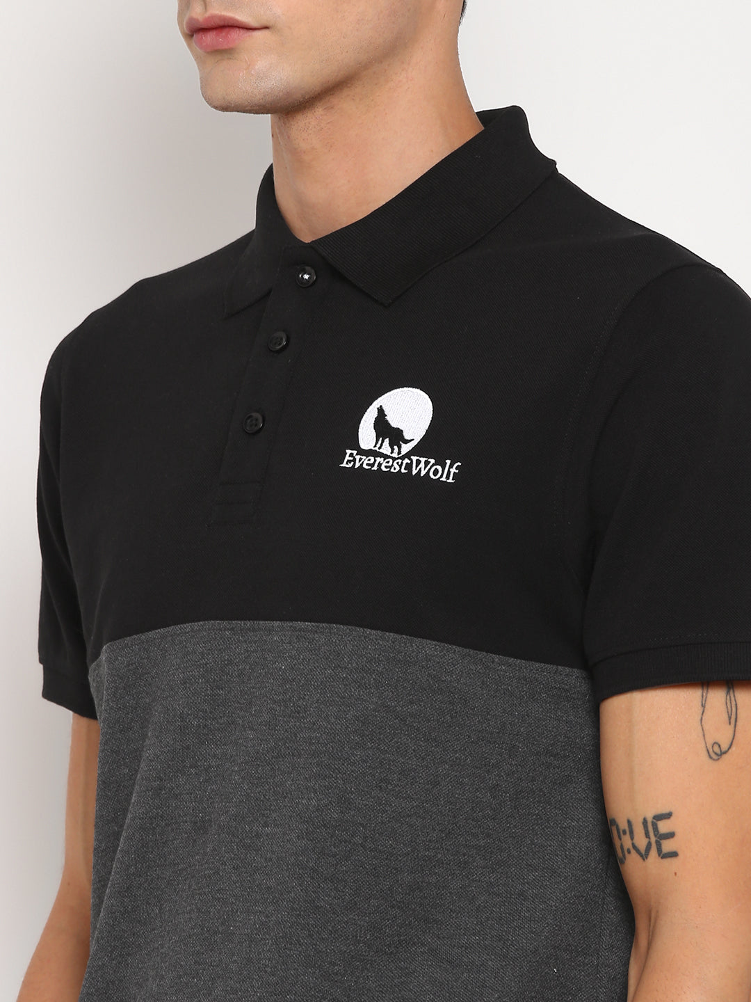 EverestWolf Black & Charcoal Melange Regular fit Soft touch cotton Polo T-Shirt