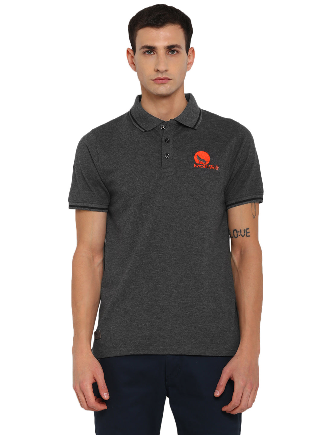 Grey Regular Fit Polo T-Shirt