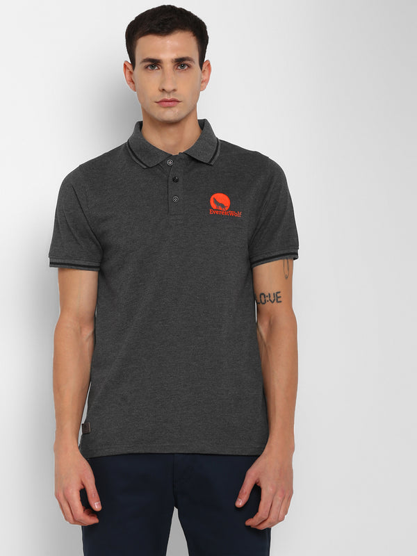 Grey Regular Fit Polo T-Shirt