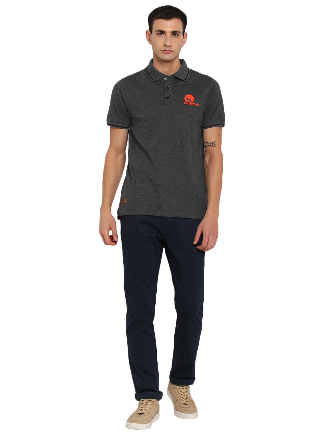 Grey Regular Fit Polo T-Shirt