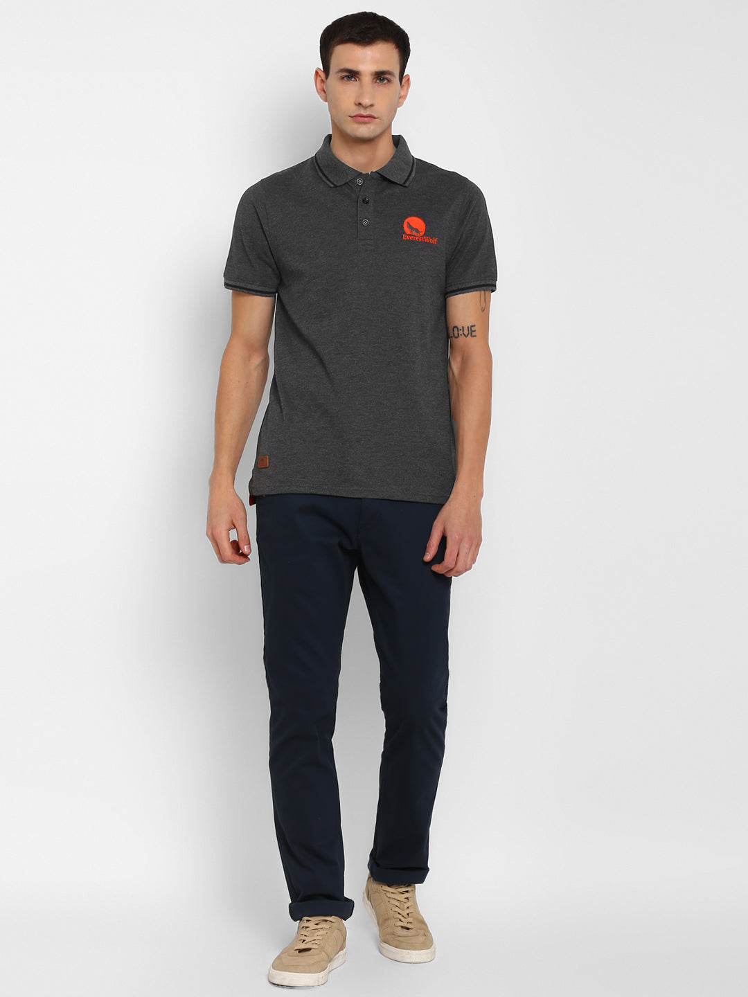 Grey Regular Fit Polo T-Shirt
