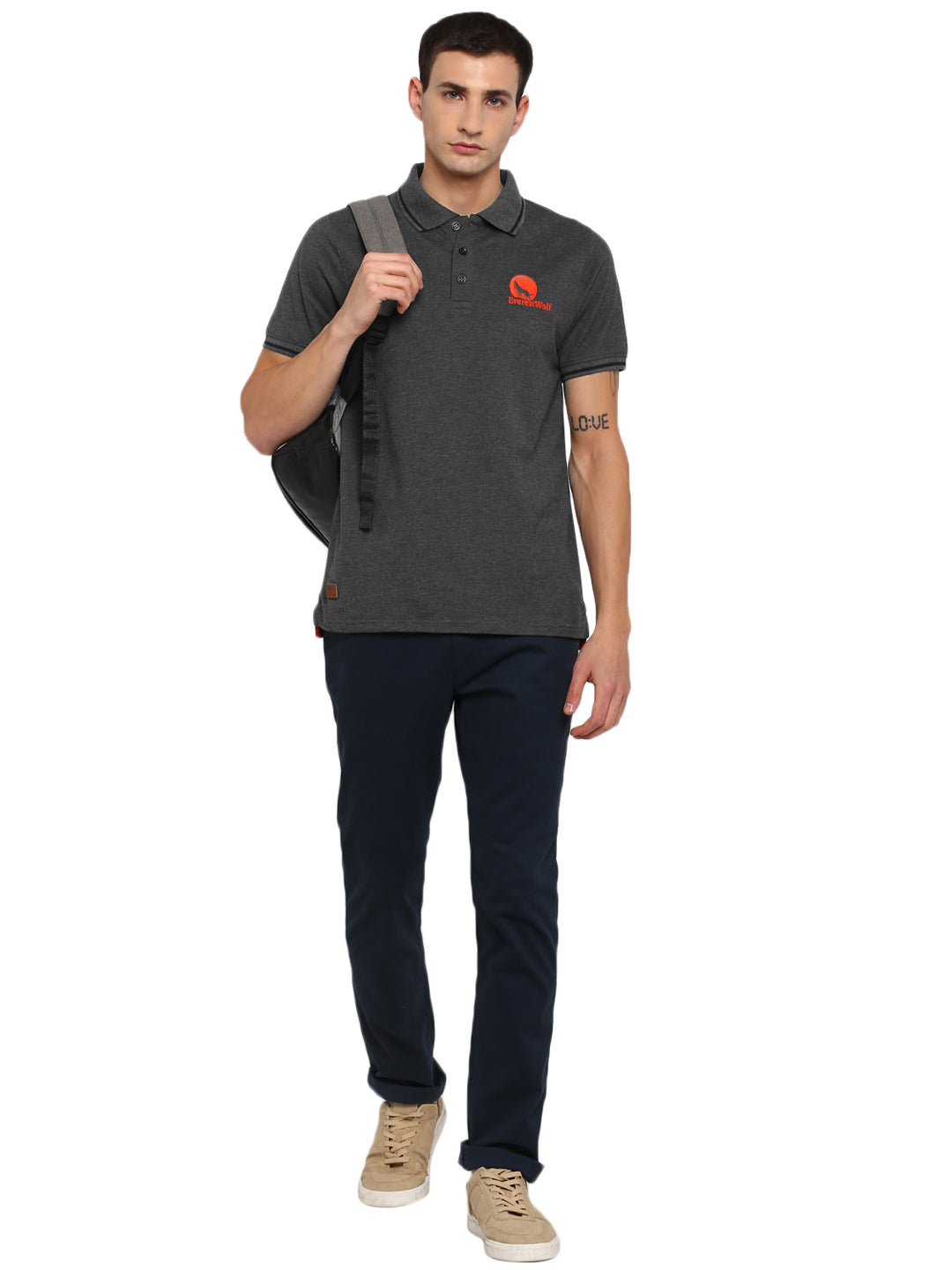 Grey Regular Fit Polo T-Shirt