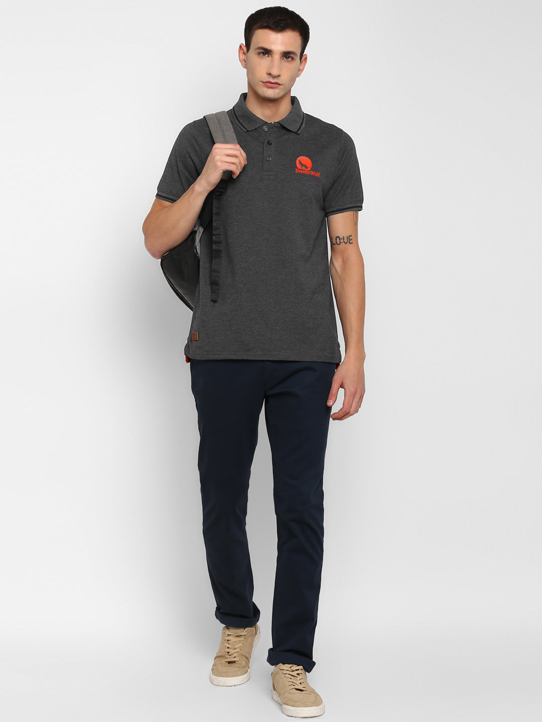 Grey Regular Fit Polo T-Shirt