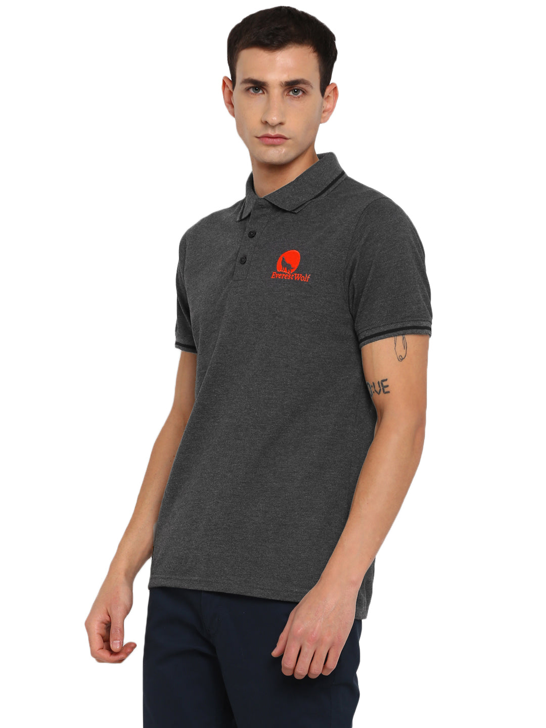 Grey Regular Fit Polo T-Shirt