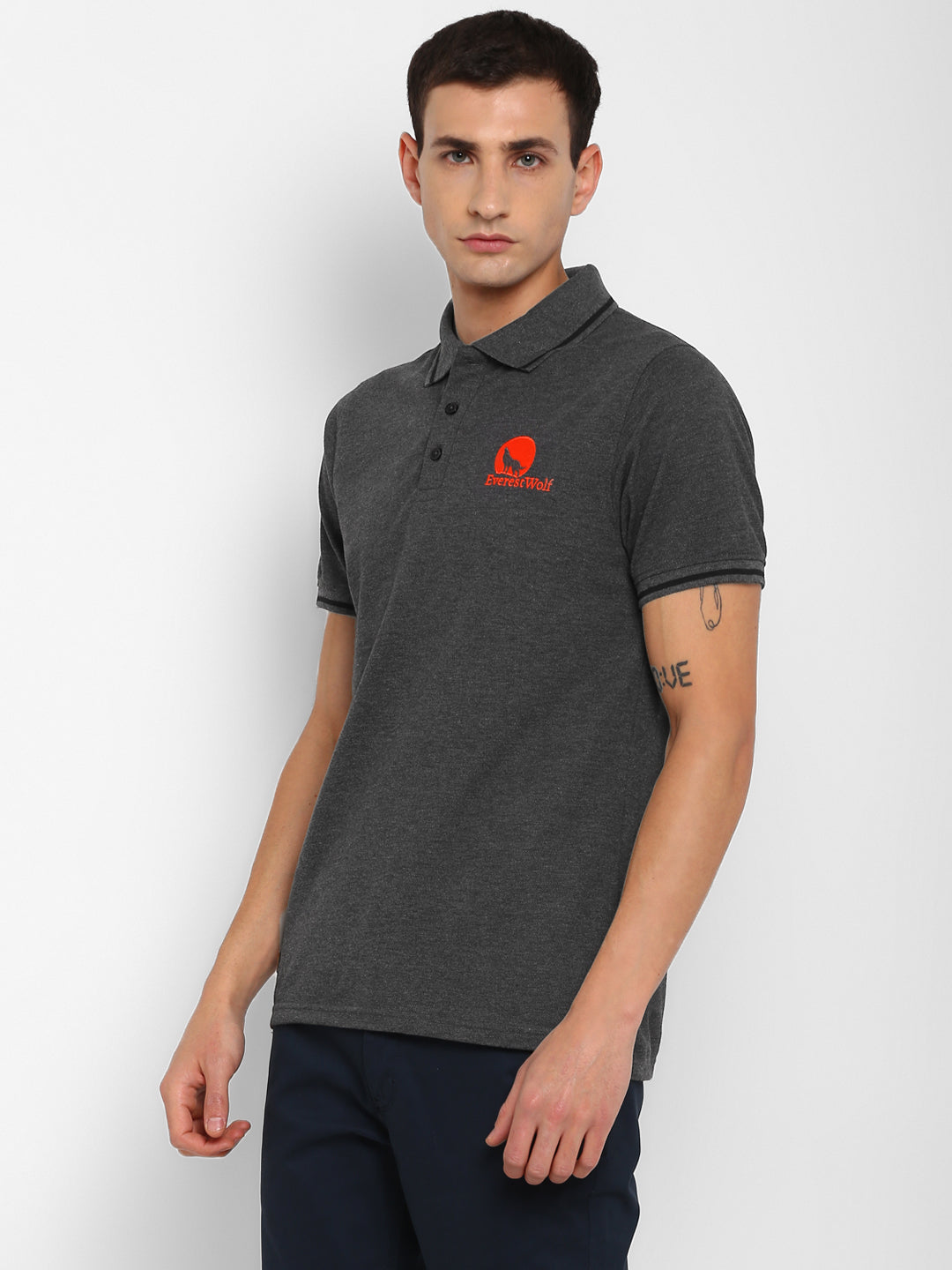 Grey Regular Fit Polo T-Shirt