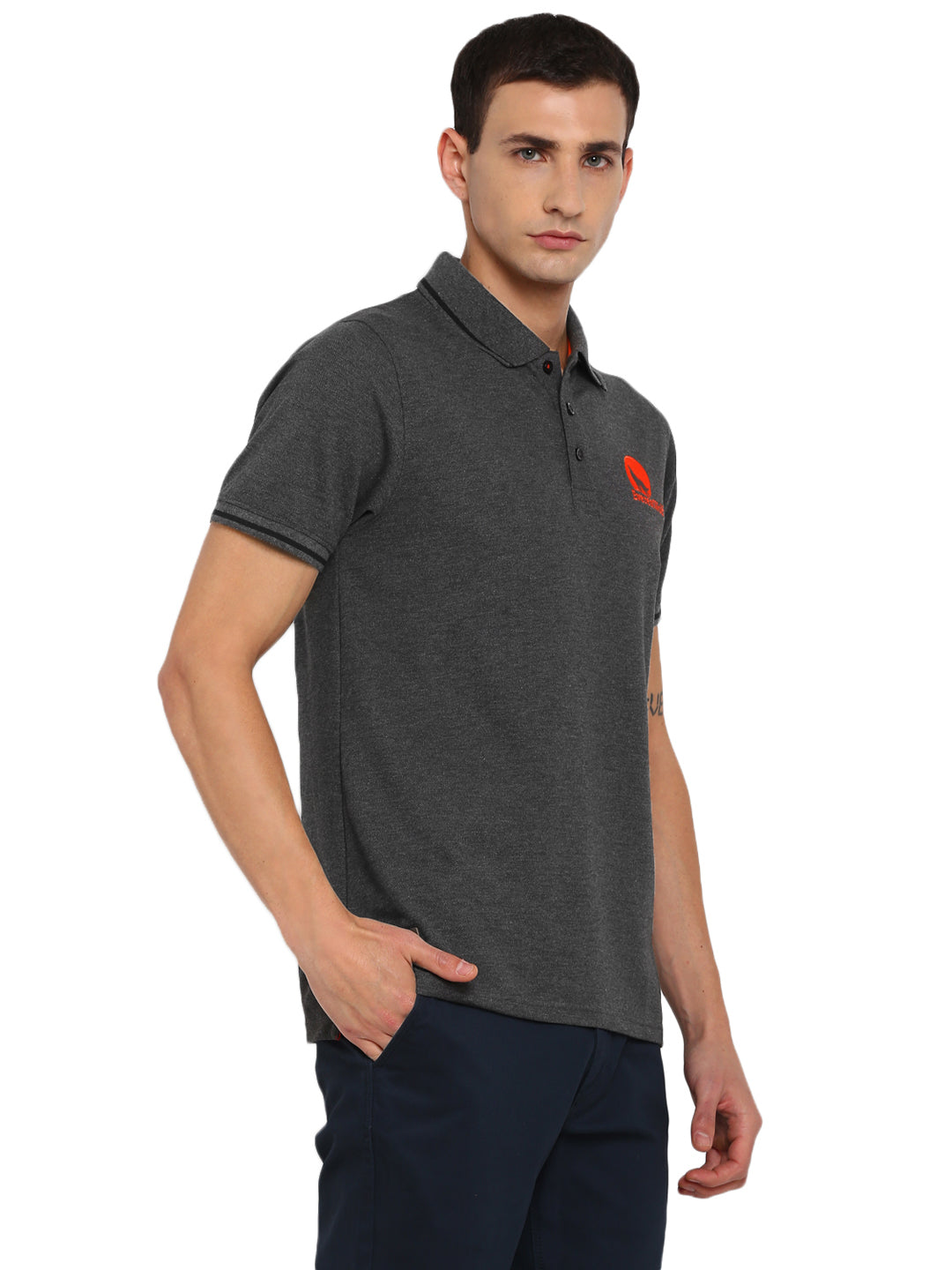 Grey Regular Fit Polo T-Shirt