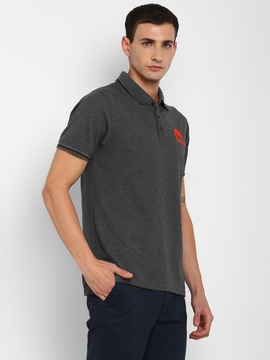 Grey Regular Fit Polo T-Shirt