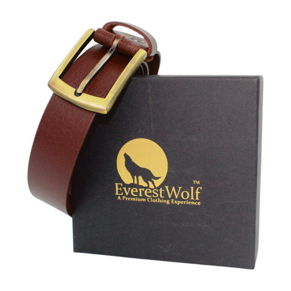 EverestWolf Grandeur snaky Brown Leather Belt with Golden Buckle