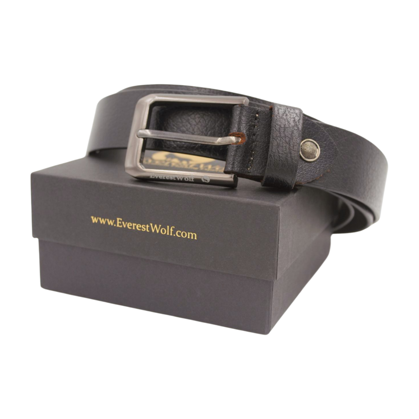 EverestWolf Zenith Designer Black Leather Belt with Grey Buckle