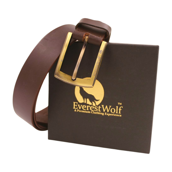 EverestWolf Paradigm Designer Brown Leather Belt with Golden Buckle