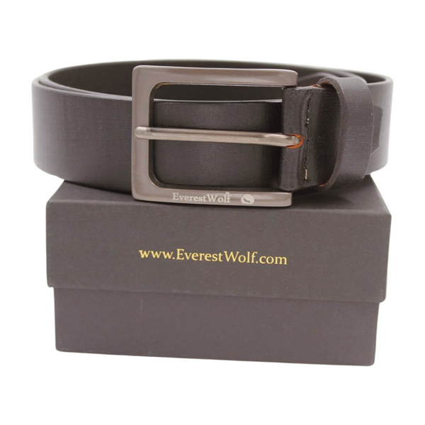 EverestWolf ClassicCinch textured Black Leather Belt with Gun Mattle Grey Buckle